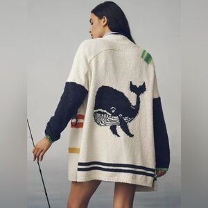 Anthropologie Whale Design Cardigan - Navy and Cream